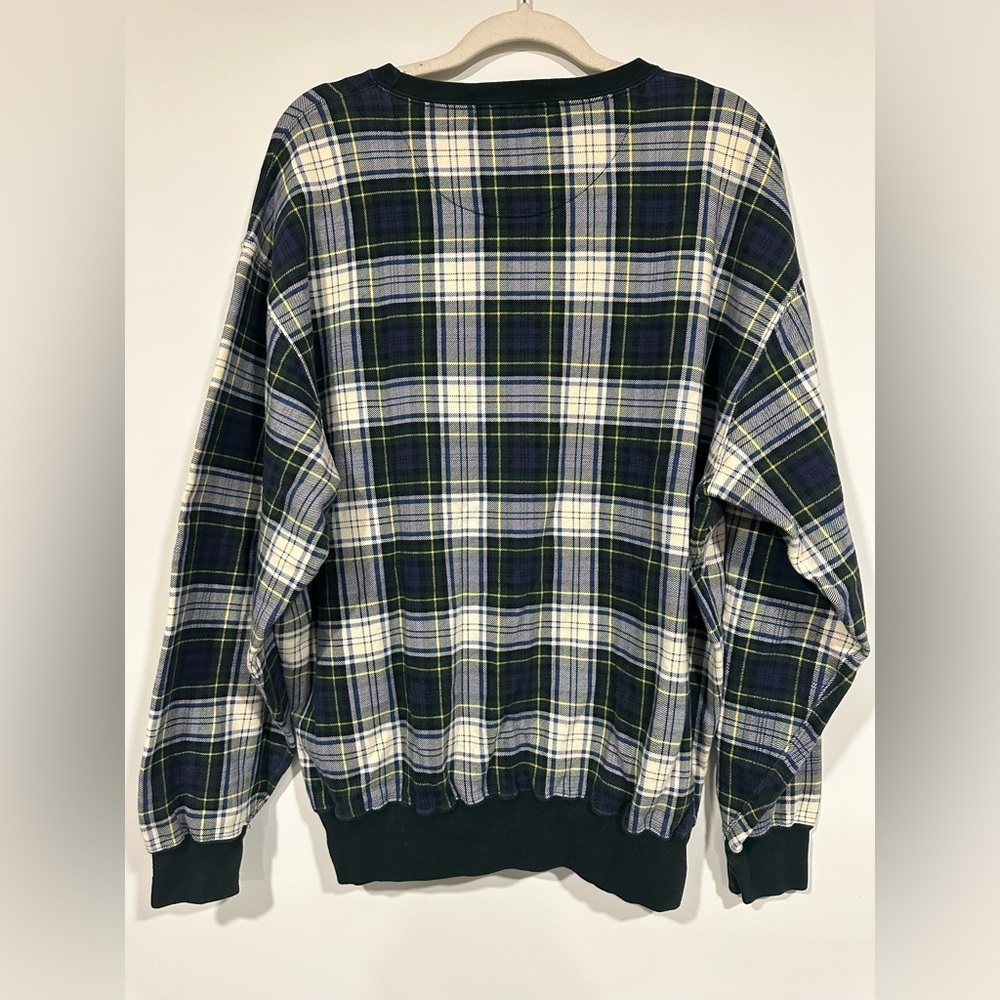 Vintage POLO Sport RALPH LAUREN Men's L Pullover Sweatshirt Plaid Green Blue - Picture 2 of 6